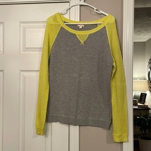 Gap Size Large Sweater Gray Neon Yellow See Through Sleeves Very Gently Used